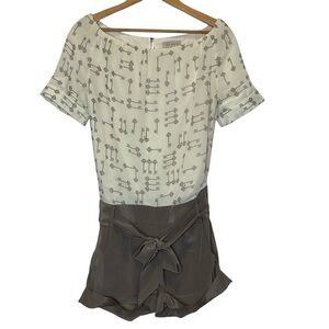 Ted Baker Romper Printed Keys Bow Neck Belted Waist Pockets Side Zipper Size 4